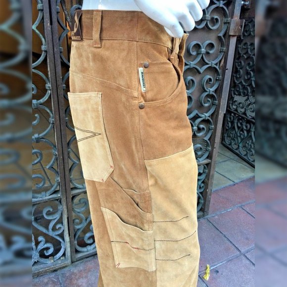 Men’s Davoucci Wheat Tiny Corduroy Genuine Suede Leather Pants - Picture 9 of 10